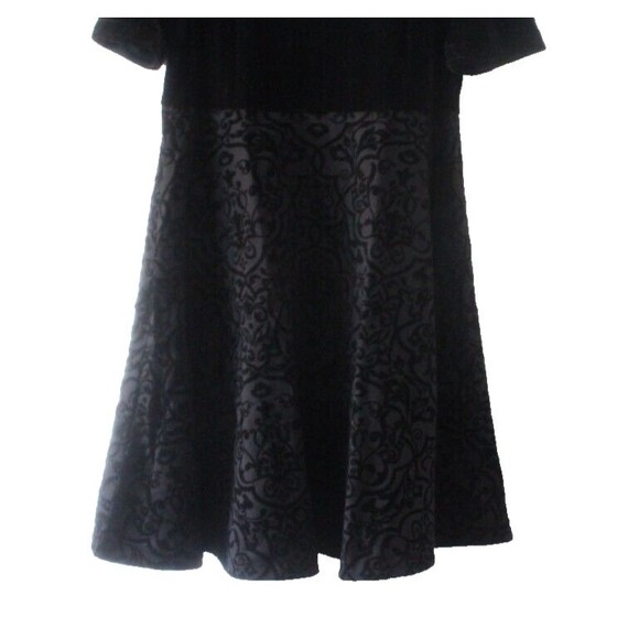 Lands End Dress Black Velvet Bodice Flocked Flared Skirt Size Petite Large - Picture 3 of 5